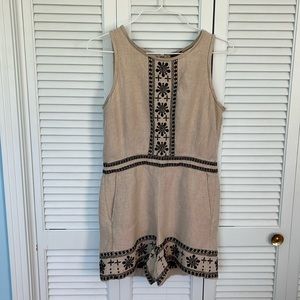 The Loft Romper, size 6, linen beige with black embroidery